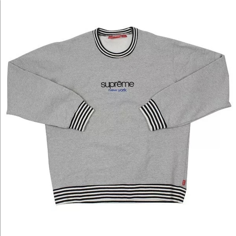 Supreme Gray Striped Trim Sweatshirt XL *RARE*